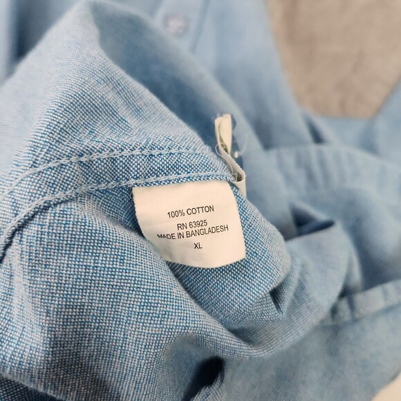 Retrofit Mens Button Up Short Sleeve Blue Shirt Gray Pocket Size XL - Picture 5 of 6